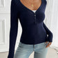 Devine Ruched V-Neck Long Sleeve T-Shirt