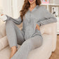 Button Up Long Sleeve Top and Pants Lounge Set