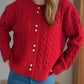 Cable-Knit Round Neck Long Sleeve Cardigan