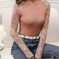 Mock Neck Lace Long Sleeve T-Shirt