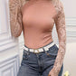 Mock Neck Lace Long Sleeve T-Shirt