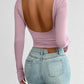 Devine Backless Round Neck Long Sleeve T-Shirt