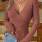 Ribbed Surplice Long Sleeve T-Shirt