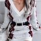 Argyle V-Neck Ribbed Trim Sweater Dress