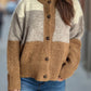 Color Block Round Neck Button Up Cardigan