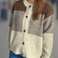 Color Block Round Neck Button Up Cardigan