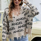 ANGEL Distressed V-Neck Dropped Shoulder Sweater