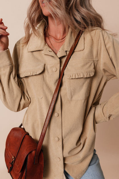 Frill Button Up Long Sleeve Shacket