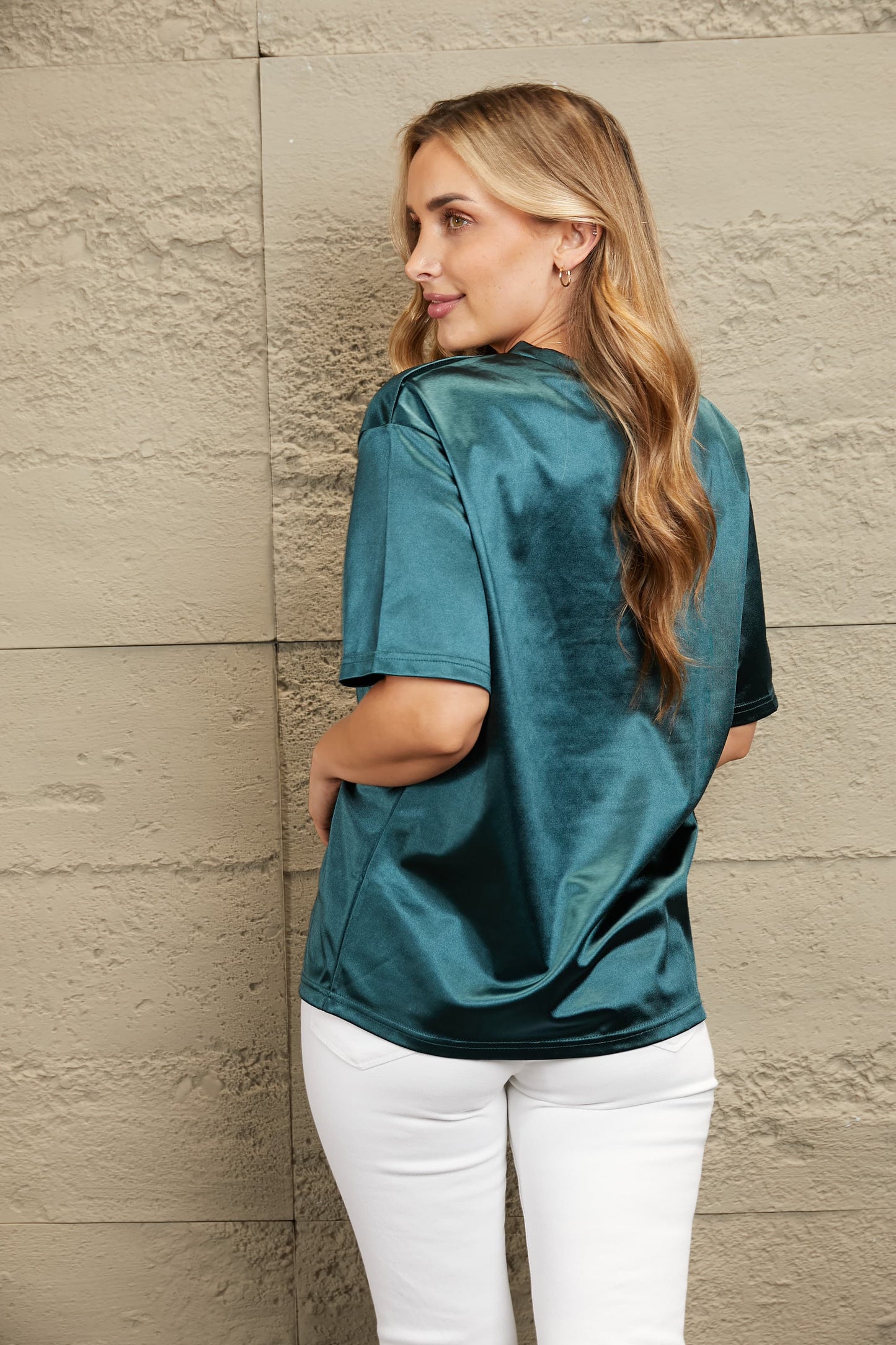 Double Take Round Neck Dropped Shoulder Top