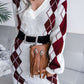 Argyle V-Neck Ribbed Trim Sweater Dress