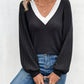 Contrast V-Neck Long Sleeve T-Shirt