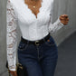 Perfee V-Neck Long Sleeve Lace Bodysuit