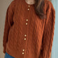 Cable-Knit Round Neck Long Sleeve Cardigan