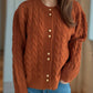 Cable-Knit Round Neck Long Sleeve Cardigan