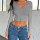 Buttoned V-Neck Long Sleeve T-Shirt