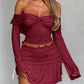 Devine Twisted Ruffled Off-Shoulder Long Sleeve T-Shirt