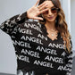 ANGEL Distressed V-Neck Dropped Shoulder Sweater