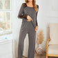 Lace Detail Long Sleeve Top and Pants Lounge Set