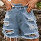 Distressed Raw Hem Denim Shorts