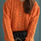 Cable-Knit Round Neck Long Sleeve Cardigan