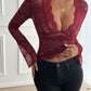 Devine Plunge Long Sleeve Lace Top