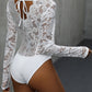 Perfee V-Neck Long Sleeve Lace Bodysuit