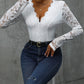 Perfee V-Neck Long Sleeve Lace Bodysuit