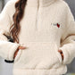 Heart Half Zip Long Sleeve Teddy Sweatshirt