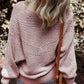 Textured Striped Round Neck Long Sleeve Top