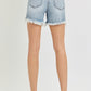 RISEN High Rise Side Step Hem Denim Shorts