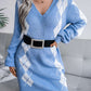 Argyle V-Neck Ribbed Trim Sweater Dress