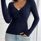 Devine Ruched V-Neck Long Sleeve T-Shirt