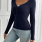 Devine Ruched V-Neck Long Sleeve T-Shirt