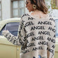 ANGEL Distressed V-Neck Dropped Shoulder Sweater