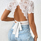 Perfee Lace Backless Round Neck Bodysuit