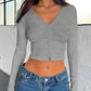 Buttoned V-Neck Long Sleeve T-Shirt