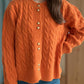 Cable-Knit Round Neck Long Sleeve Cardigan