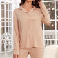 Button Up Long Sleeve Top and Pants Lounge Set