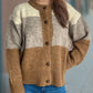 Color Block Round Neck Button Up Cardigan