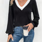 Contrast V-Neck Long Sleeve T-Shirt