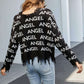 ANGEL Distressed V-Neck Dropped Shoulder Sweater