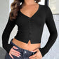 Buttoned V-Neck Long Sleeve T-Shirt