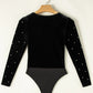 Pearl Detail V-Neck Long Sleeve Bodysuit