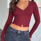 Buttoned V-Neck Long Sleeve T-Shirt