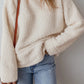 Turtleneck Long Sleeve Slit Fleece Sweatshirt