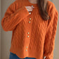 Cable-Knit Round Neck Long Sleeve Cardigan