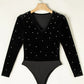 Pearl Detail V-Neck Long Sleeve Bodysuit