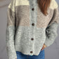 Color Block Round Neck Button Up Cardigan