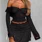 Devine Twisted Ruffled Off-Shoulder Long Sleeve T-Shirt