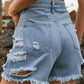 Distressed Raw Hem Denim Shorts